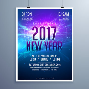 happy new year 2017 flyer layout template with abstract glowing