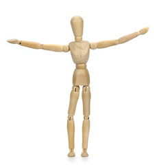 wooden mannequin on a white background.