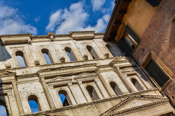 Fototapeta premium VERONA, ITALY. Roman Porta Borsari (Ancient Roman Gate) in Verona