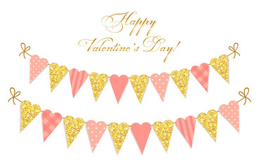 Cute vintage heart shaped glitter and shabby chic style bunting flags ideal for Valentines Day, wedding, birthday, bridal shower, baby shower, retro party decoration etc