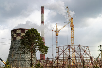 Tyumen, Russia - April 26, 2008: Construction of cooling tower on power plant