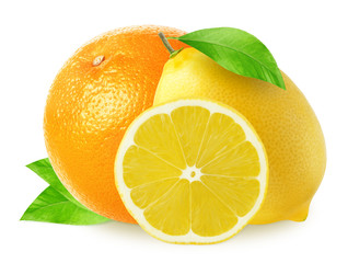 Isolated lemons with orange fruit isolated on white background