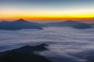 Fototapeta na wymiar Landscape with the mist at Pha Tung mountain