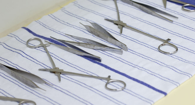 Medical instruments. Health care. Scissors. Pincet.