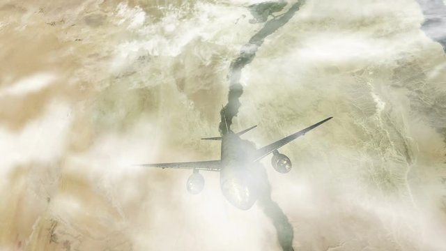 golden airplane flying over egypt.
