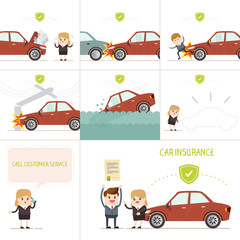 infographics car insurance business, businesswoman have insurance coverage with various car accident ..