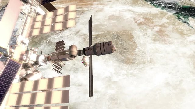 ISS floating in space over arab island
