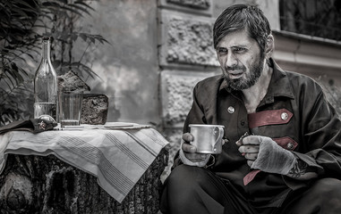 Russian civil war soldier take rest afret battle