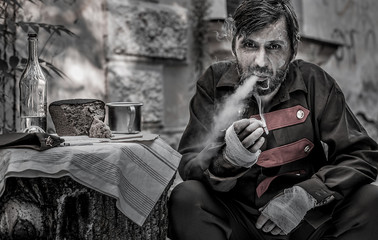 Russian civil war soldier take rest afret battle