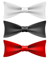 White, black and red bow ties
