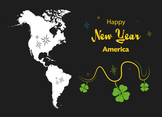 Happy New Year illustration theme with map of America