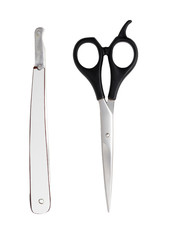 razor and scissors on a white background