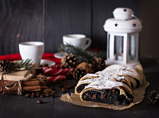 strudel on black background