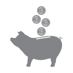 Stylized icon of a piggy bank with bitcoins.