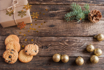 Christmas Background.  Christmas Cookies and Gifts. Horizontal.