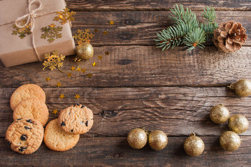 Obraz na płótnie Canvas Christmas Background. Christmas Cookies and Gifts. Horizontal.
