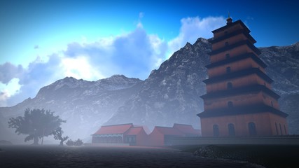Sun temple - Buddhist shrine in the Himalayas 3d rendering