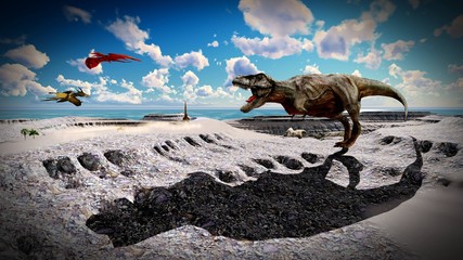 Flying pterodactyl over the land 3d illustration © satori