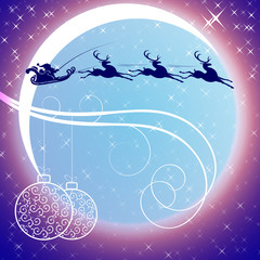 Santa Claus with a reindeer on background of moon