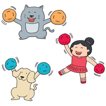 Vector Set Of Cheerleader, Dog And Cat