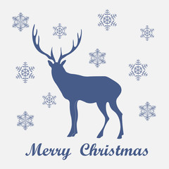 Merry Christmas card. Christmas deer. Deer and snowflakes vector illustration.