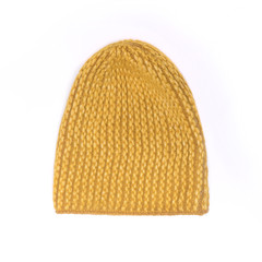 yellow knitted hat isolated on white
