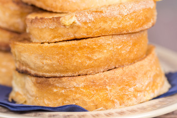 Closeup macro french toast on the plate
