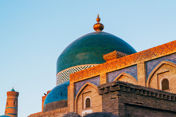 Fototapeta na wymiar The architecture of Itchan Kala, the walled inner town of the city of Khiva, Uzbekistan. UNESCO World Heritage