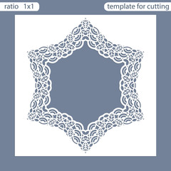 Laser cut wedding invitation card template.  Cut out the paper card with lace pattern.  Greeting card template for cutting plotter. Photo frame are laser cut from a plate. Vector.