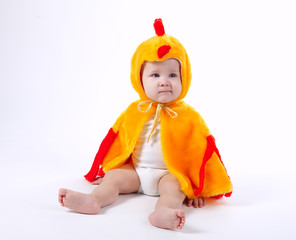 little funny boy in chicken costume