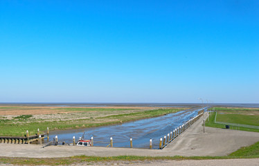 The very small tidal sea harbor of Noordpolderzijl at the Wadden