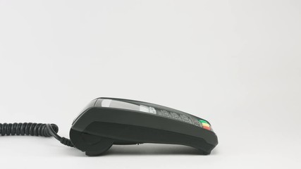 Crop of female hands use smatrphone nfc pay at payment terminal. Close-up shot on white background - Powered by Adobe