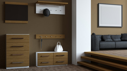 Obraz na płótnie Canvas Modern hallway with furniture. 3D rendering
