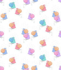 Santa Clauses brings gifts in a big bags. Vector pattern illustration. 