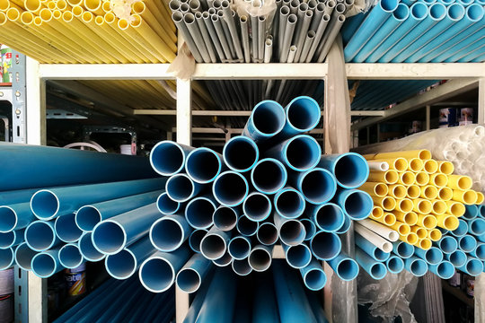 Blue yellow and gray Tubes PVC pipes 