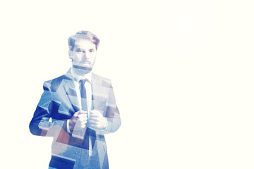 Bearded businessman and a gray labyrinth