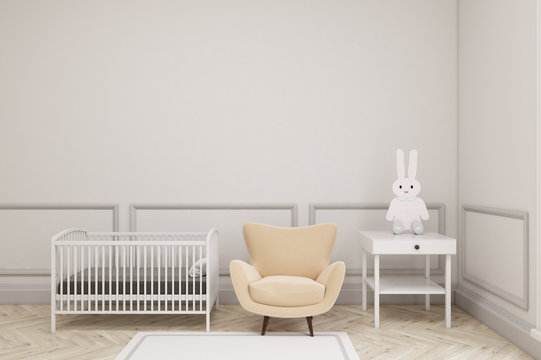 Baby's room interior with a toy bunny