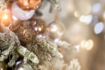 Fototapeta na wymiar Christmas tree branch decorated Christmas balls