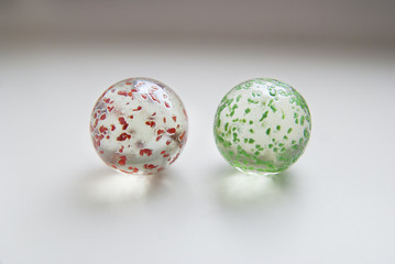 Two Glass Balls with color pieces