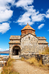 Fototapeta premium Scenic view of an old Sevanavank church in Sevan, Armenia