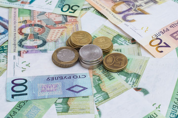 New belorussian money. Coins and banknotes. Finance concept.