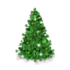 Detailed Christmas tree on transparent background   - 129078201