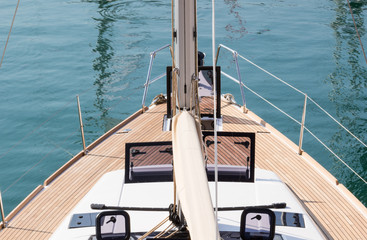 front of the yacht in summer time  / view from a bow of yacht  Copy space.