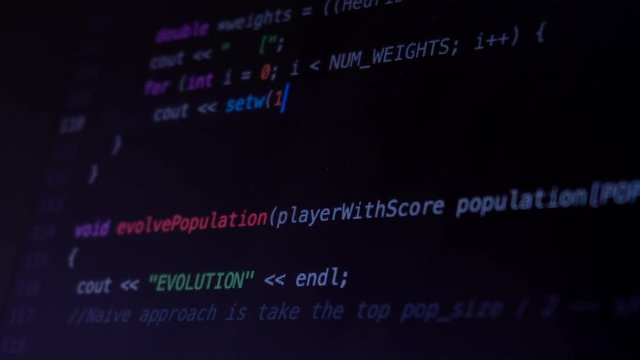 Programming code running down a computer screen terminal