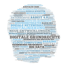 ct34 CloudText - big data head word cloud - english: digitization / digital civil rights - german:...