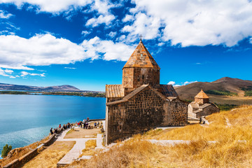 Scenic view of an old Sevanavank church in Sevan, Armenia - obrazy, fototapety, plakaty