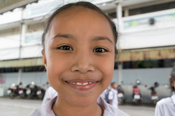 Happy Beautiful asian kids smile to go to school. Education concept.