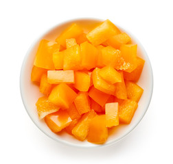 Bowl of chopped bell pepper, from above