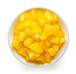 Bowl of chopped bell pepper, from above