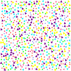 Fototapeta na wymiar Multicolored pattern triangle shapes on white background. Vector illustration. Shiny backdrop. Art deco style. Polka dots, confetti.